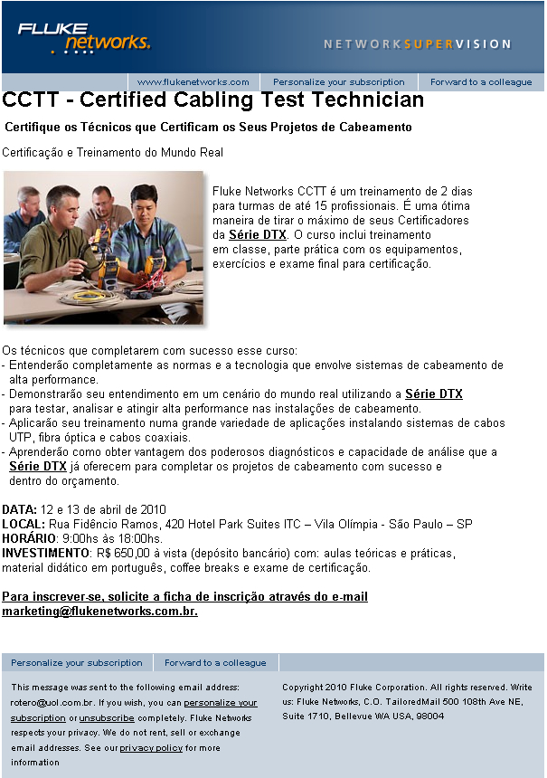 Certifica�ao Cabeamento CCTT da Fluke Networks