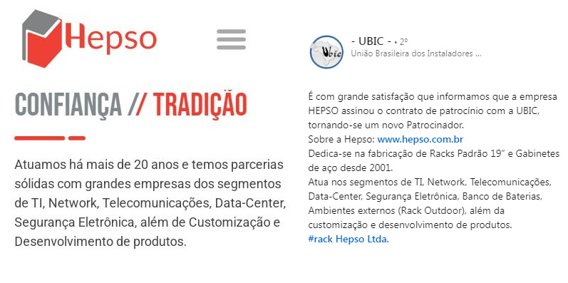 É com grande satisfação que informamos que a empresa HEPSO assinou o contrato de patrocínio com a UBIC, tornando-se um novo Patrocinador